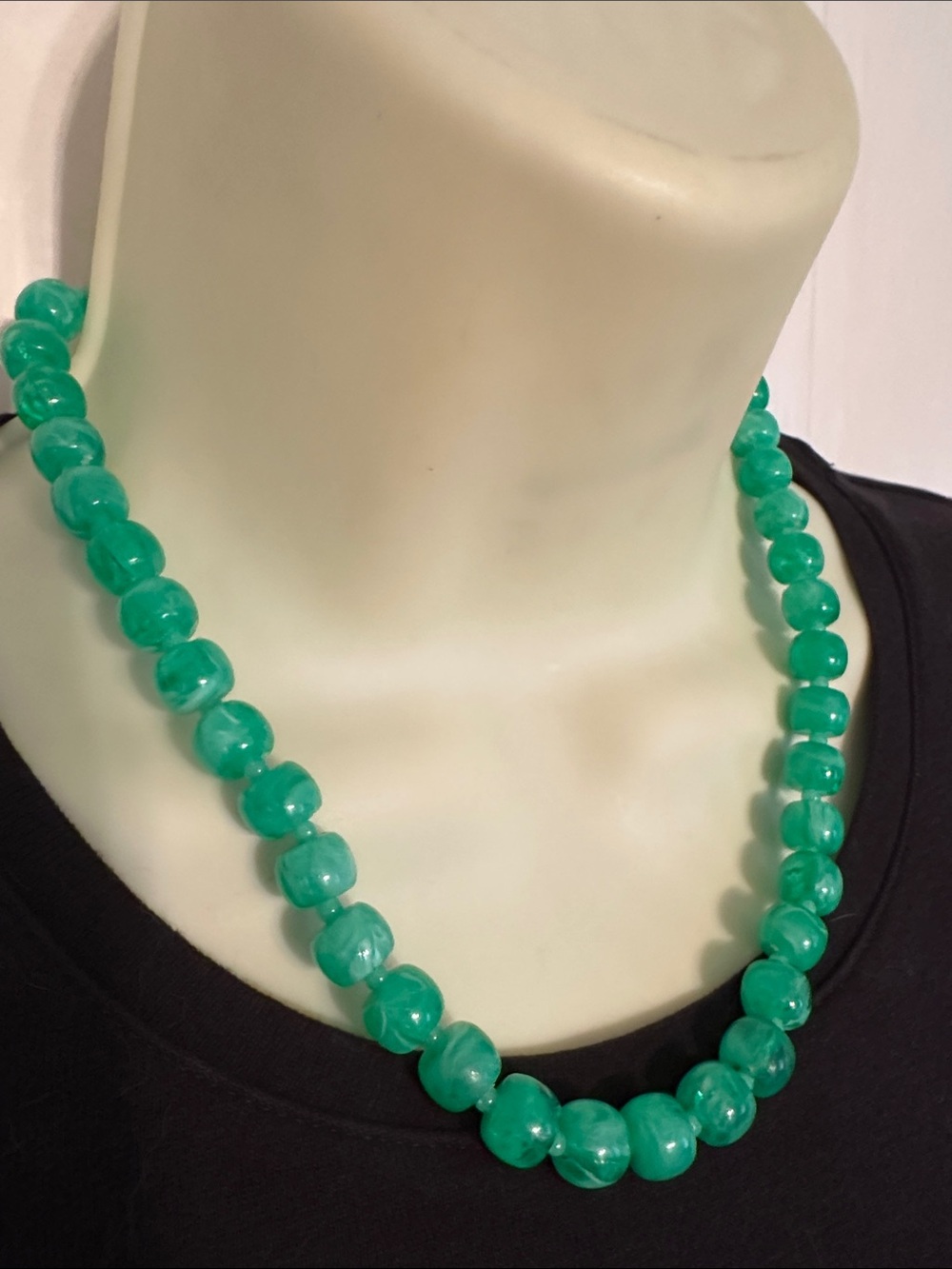 Vintage 60s Green Plastic Beaded Necklace made in Hong Kong